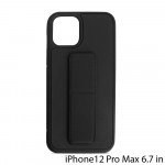 Wholesale PU Leather Hand Grip Kickstand Case with Metal Plate for iPhone 12 Pro Max 6.7 inch (Black)